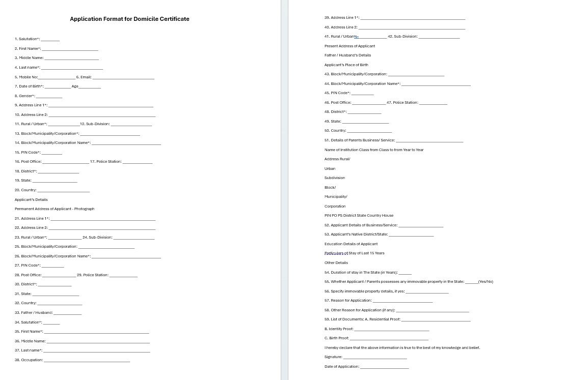 application format for domicile certificate